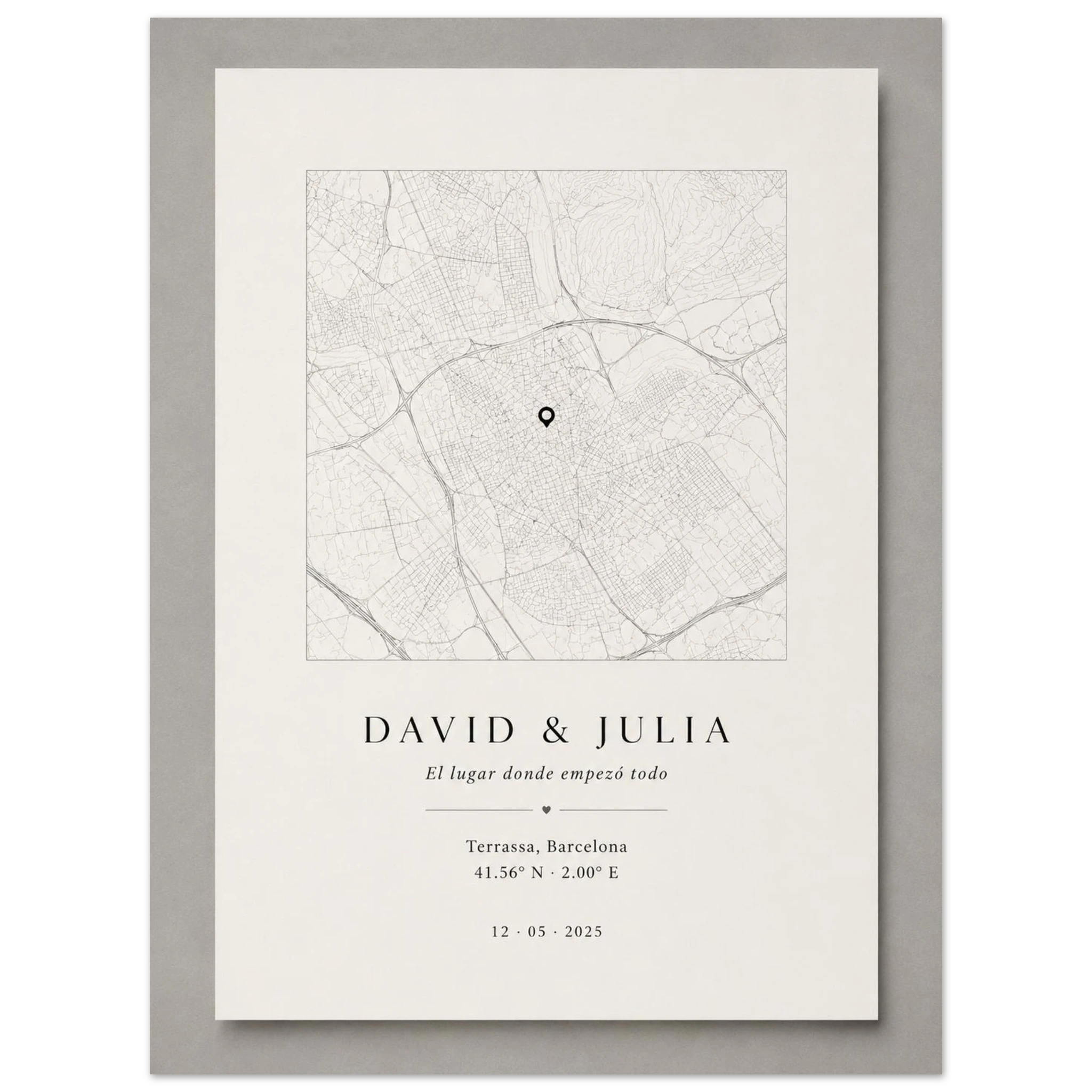 Detalle del mapa personalizado con nombres, lugar y fecha
